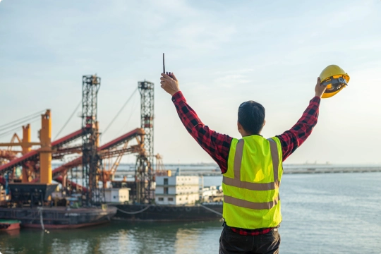 Export operations professional overseeing port activities, demonstrating excellence in global logistics execution