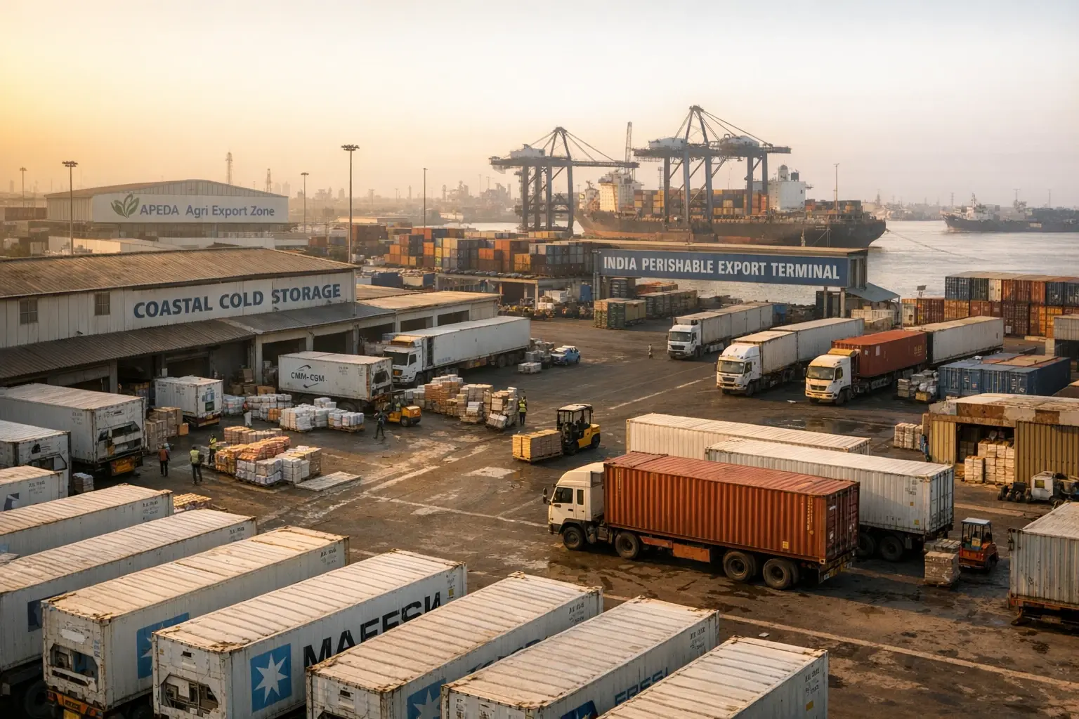 India’s expansive cold chain ecosystem at a major port supporting large-scale temperature-controlled food exports.
