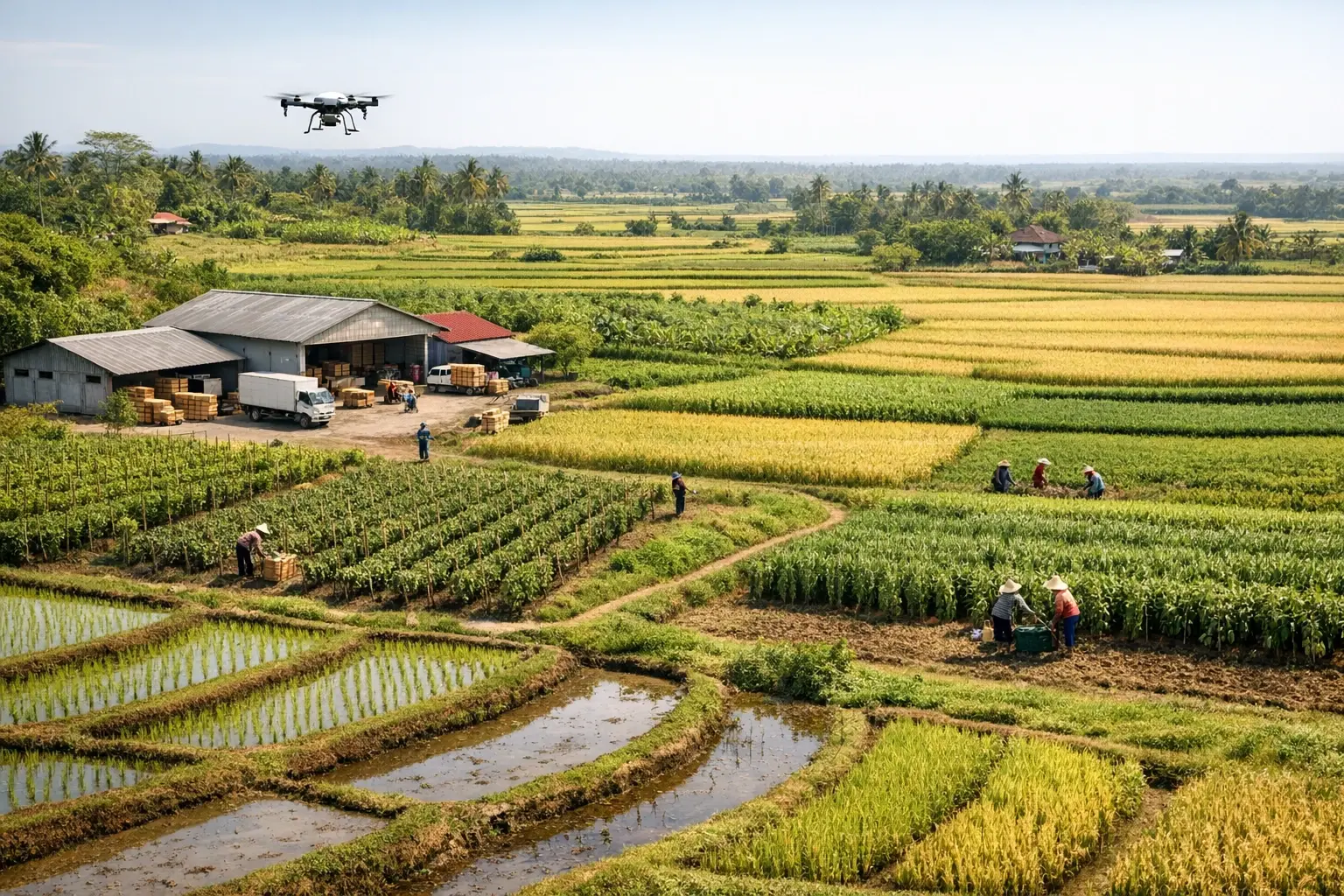 A panoramic view of diverse agro-commodity farming landscapes in India and Thailand illustrating the basis for supply chain diversification.