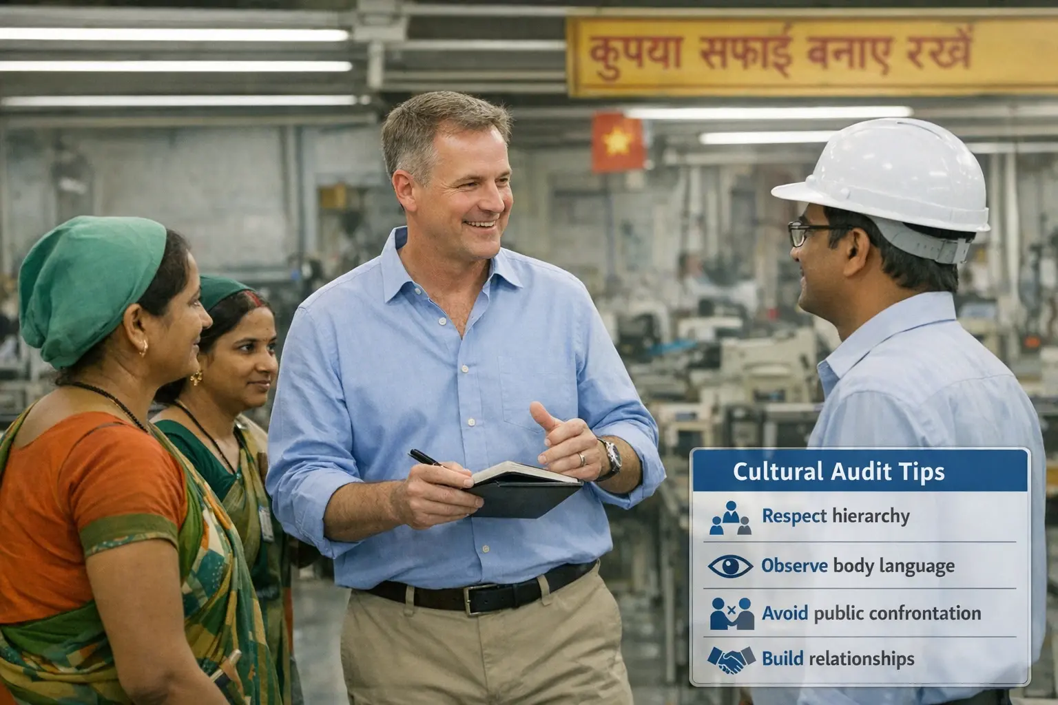 On-site factory visit emphasizing cultural considerations and audit strategies for Western procurement teams in India or Vietnam.