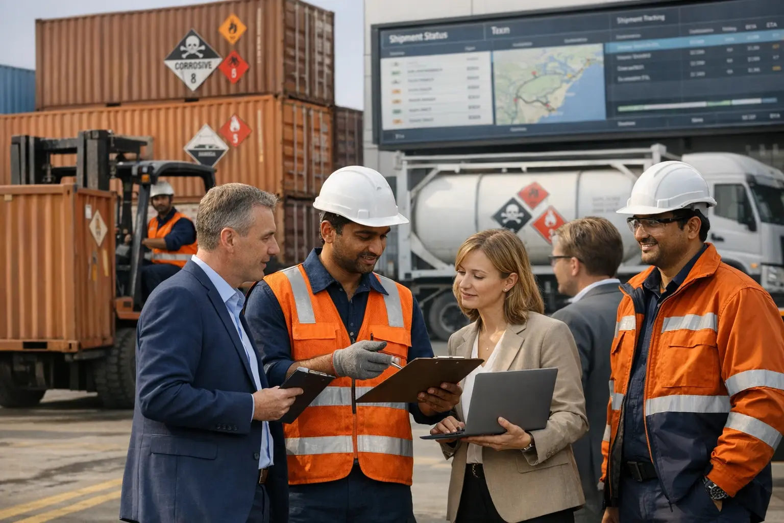 Global sourcing in action: International teams leveraging India's state-of-the-art logistics hubs to optimize chemical supply chains as part of 'China +1'.