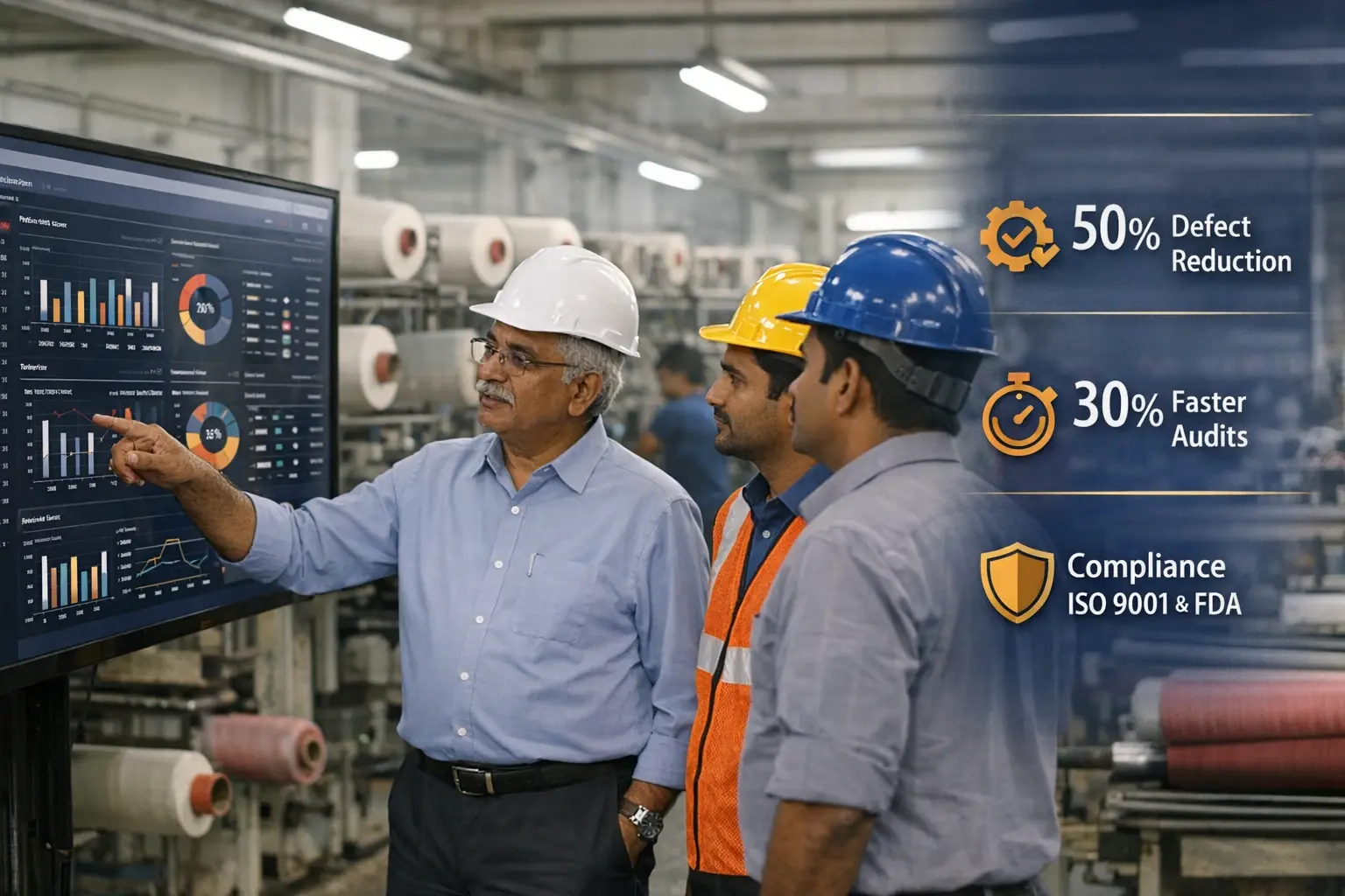 Showcasing measurable improvements in Indian manufacturing efficiency through digital QMS adoption, combining real-world management with data-driven results.