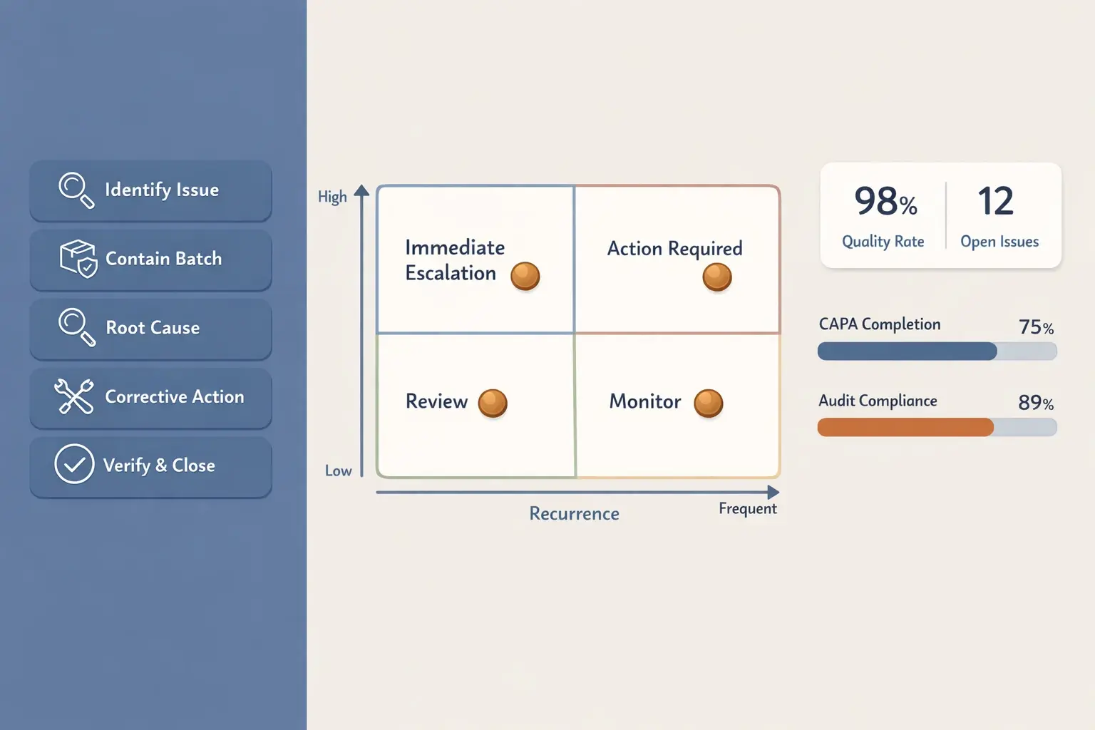 A regional audit case study for South Indian biryani suppliers—map pins, on-site findings, and KPI bars that reveal cluster-specific evaluation risks.
