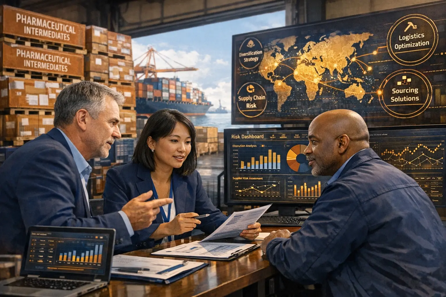 Applying strategic sourcing and risk mitigation in pharmaceutical supply chains, addressing challenges like KSM dependencies and compliance.