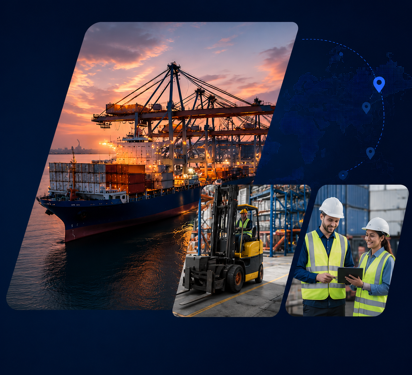 Cargo ship and logistics team representing international chemical sourcing