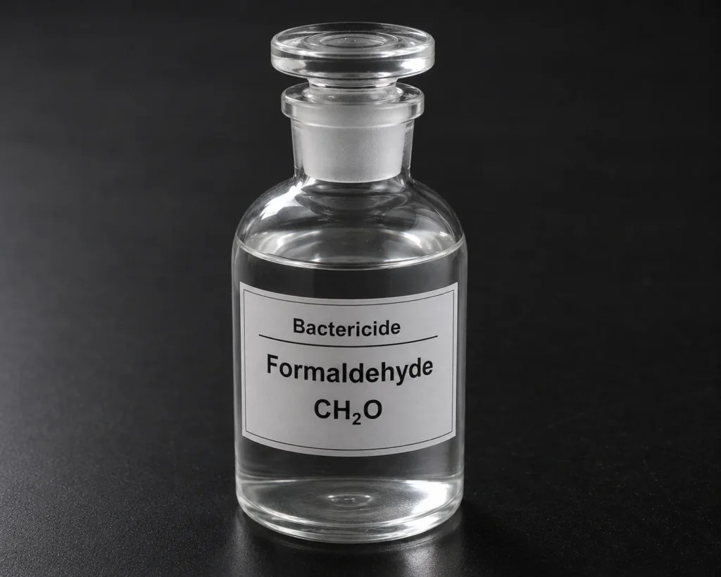 Bactericide Formaldehyde (CH₂O) solution, CAS 50-00-0, in glass bottle