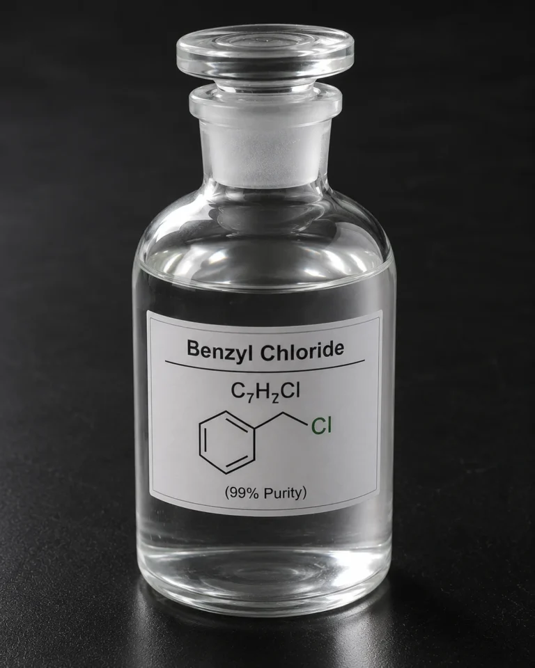 Benzyl Chloride C₇H₇Cl, CAS 100-44-7 colorless liquid in a glass jar