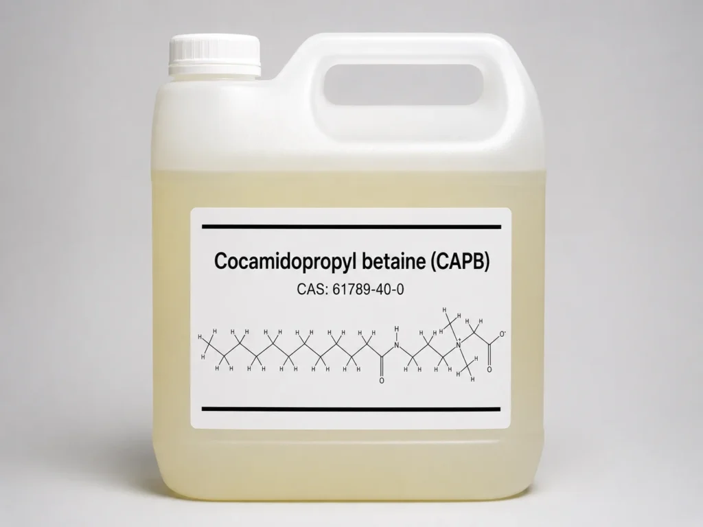 Cocamidopropyl betaine (CAPB) C₁₉H₃₈N₂O₃, CAS 61789-40-0 in a white jerrycan container