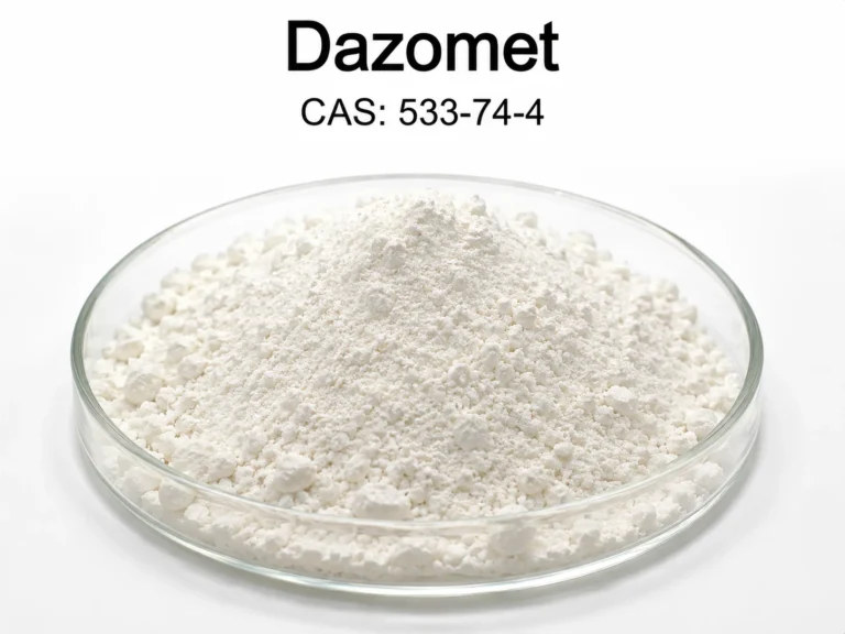 Dazomet C₅H₁₀N₂S₂, CAS 533-74-4 white powder in a petri dish