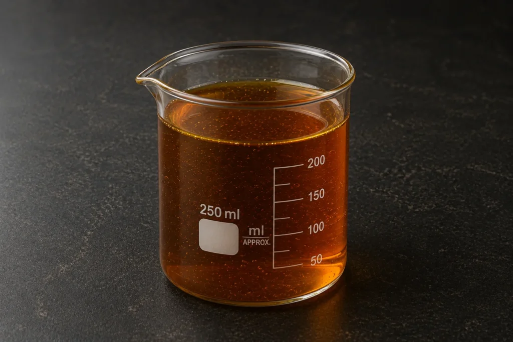 DDBSA Soft; Soft Dodecylbenzenesulfonic Acid; C₁₈H₃₀O₃S (linear). CAS 85536-14-7 brown liquid in a beaker