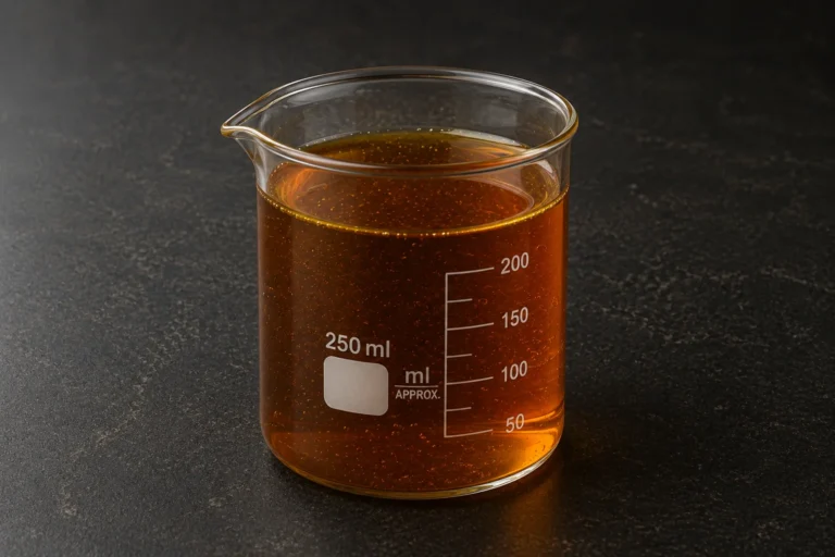 DDBSA Soft; Soft Dodecylbenzenesulfonic Acid; C₁₈H₃₀O₃S (linear). CAS 85536-14-7 brown liquid in a beaker