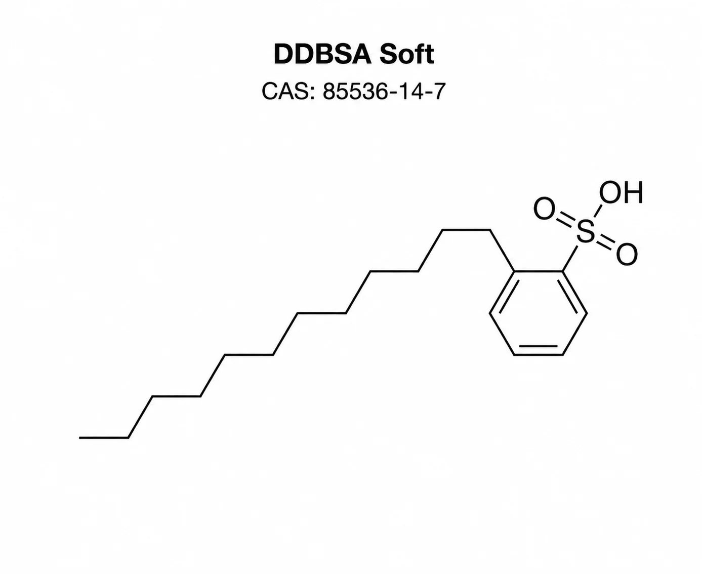 DDBSA Soft; Soft Dodecylbenzenesulfonic Acid; C₁₈H₃₀O₃S (linear) chemical structure. CAS 85536-14-7