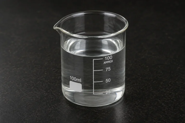 Ethylene Glycol Monobutyl Ether; 2-Butoxyethanol; C₆H₁₄O₂, CAS 111-76-2 colorless liquid in a beaker