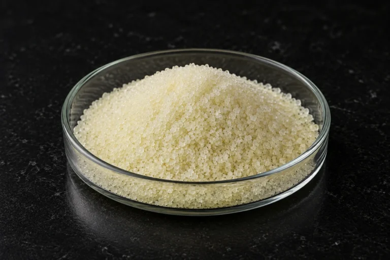 Ferrous Sulfate Monohydrate, Dried Ferrous Sulfate, FeSO₄·H₂O CAS 17375-41-6 off-white powder in a petri dish