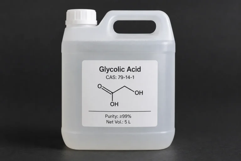 Glycolic Acid GA HP 70 % Solution ( Cosmetic/Personal care Application ) C₂H₄O₃, CAS 79-14-1 colorless aqeous solution in a white jerrycan