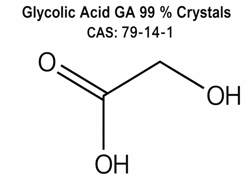 Glycolic Acid GA 99 % Crystals; Glycolic Acid Anhydrous 99%; C₂H₄O₃ chemical structure, CAS 79-14-1