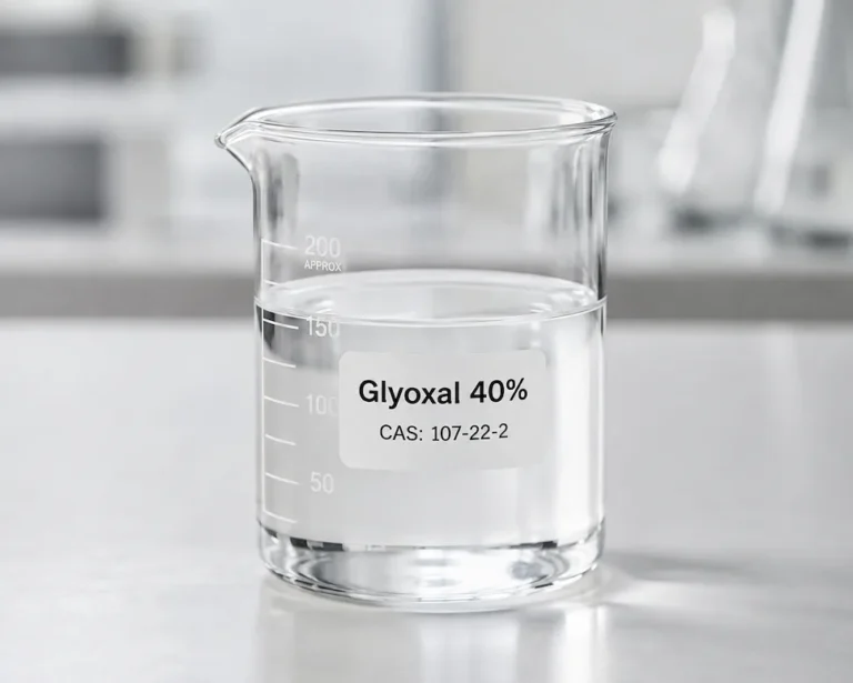 Glyoxal 40%; Ethanedial 40%; C₂H₂O₂, 107-22-2 colorless liquid in a beaker