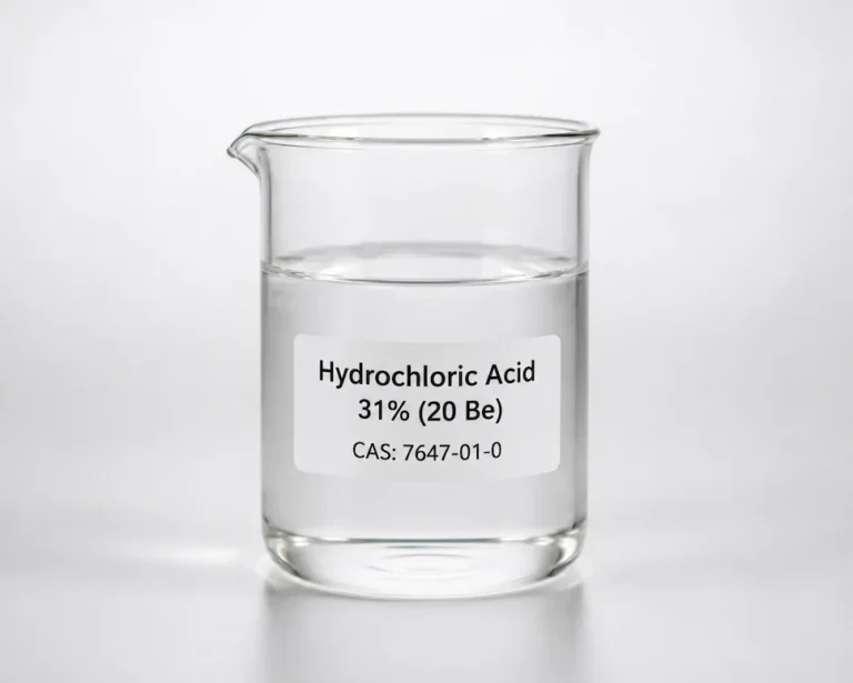 Hydrochloric Acid 31%; Muriatic Acid; HCl, CAS 7647-01-0 colorless liquid in a beaker