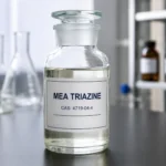 MEA triazine; H2S Scavenger; C₉H₂₁N₃O₃, CAS 17464-91-8 pale yellow liquid in a beaker