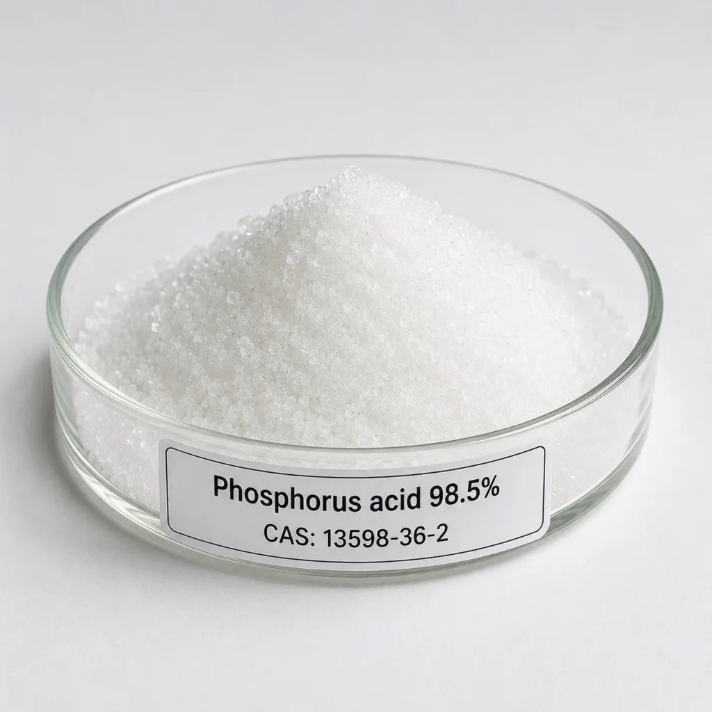 Phosphorus acid 98.5%; Orthophosphorous Acid 98.5%; H₃PO₃, CAS 13598-36-2; White crystalline solid or molten liquid