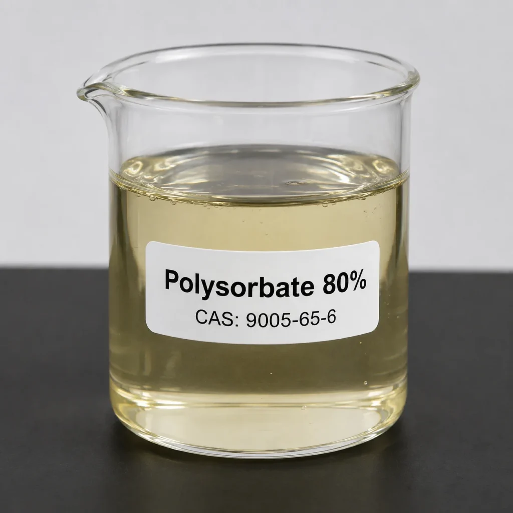 Polysorbate 80%; Polyoxyethylene; Sorbitan Monooleat; C₆₄H₁₂₄O₂₆, CAS 9005-65-6; Amber to yellow viscous oily liquid