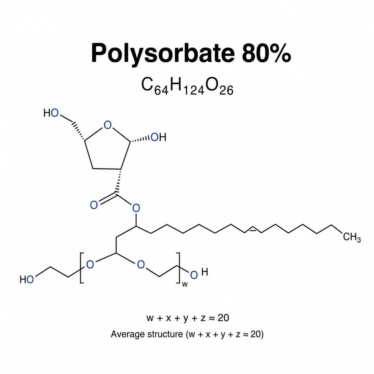 Polysorbate 80%; Polyoxyethylene; Sorbitan Monooleat; C₆₄H₁₂₄O₂₆ chemical structure, CAS 9005-65-6