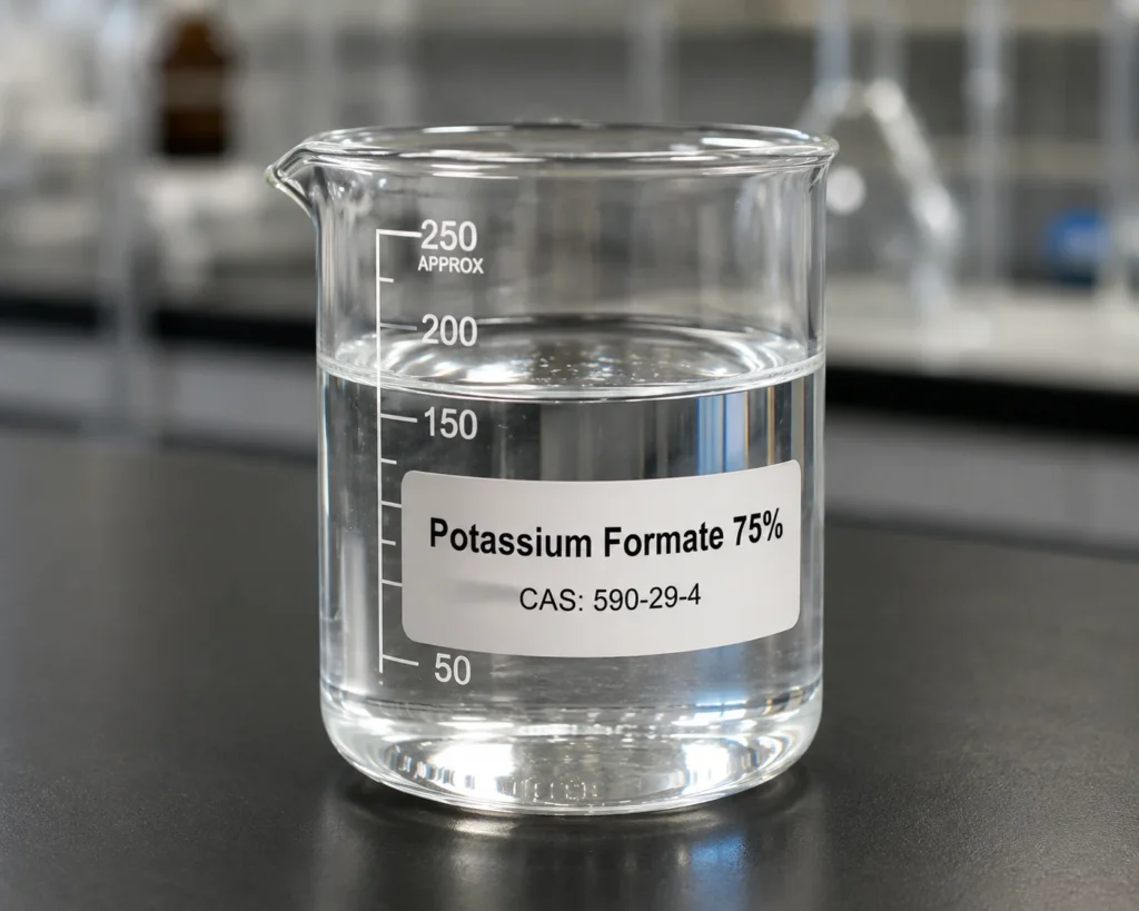 Potassium Formate 75%; Completion Brine; KHCO₂, CAS 590-29-4; pale yellow aqueous solution