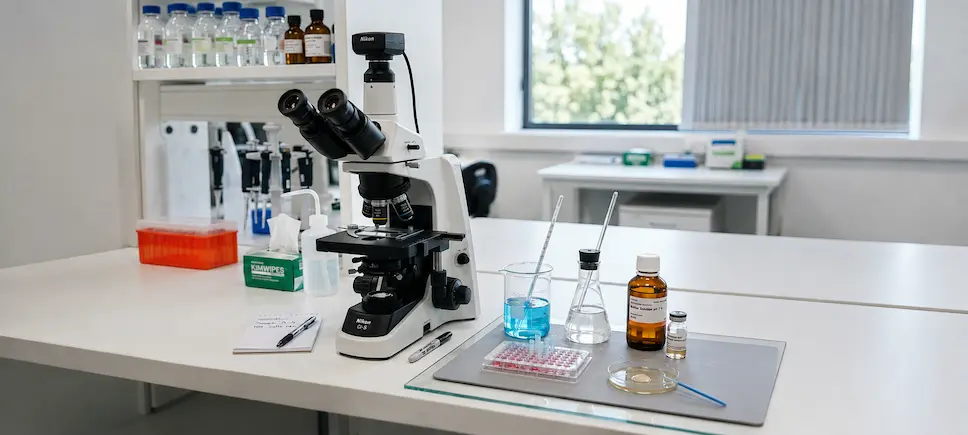 Laboratory equipment and chemical testing samples used for independent quality assurance and product testing