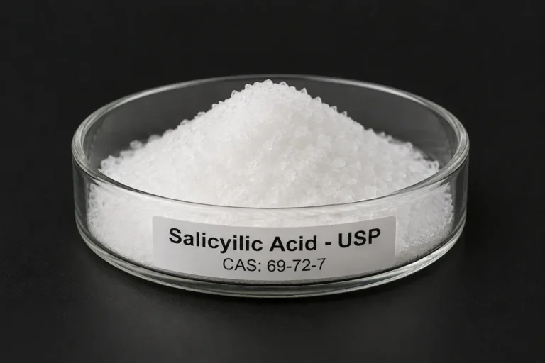 Salicyilic Acid - USP; Salicylic Acid Pharma Grade; C₇H₆O₃, CAS 69-72-7; White crystalline powder 