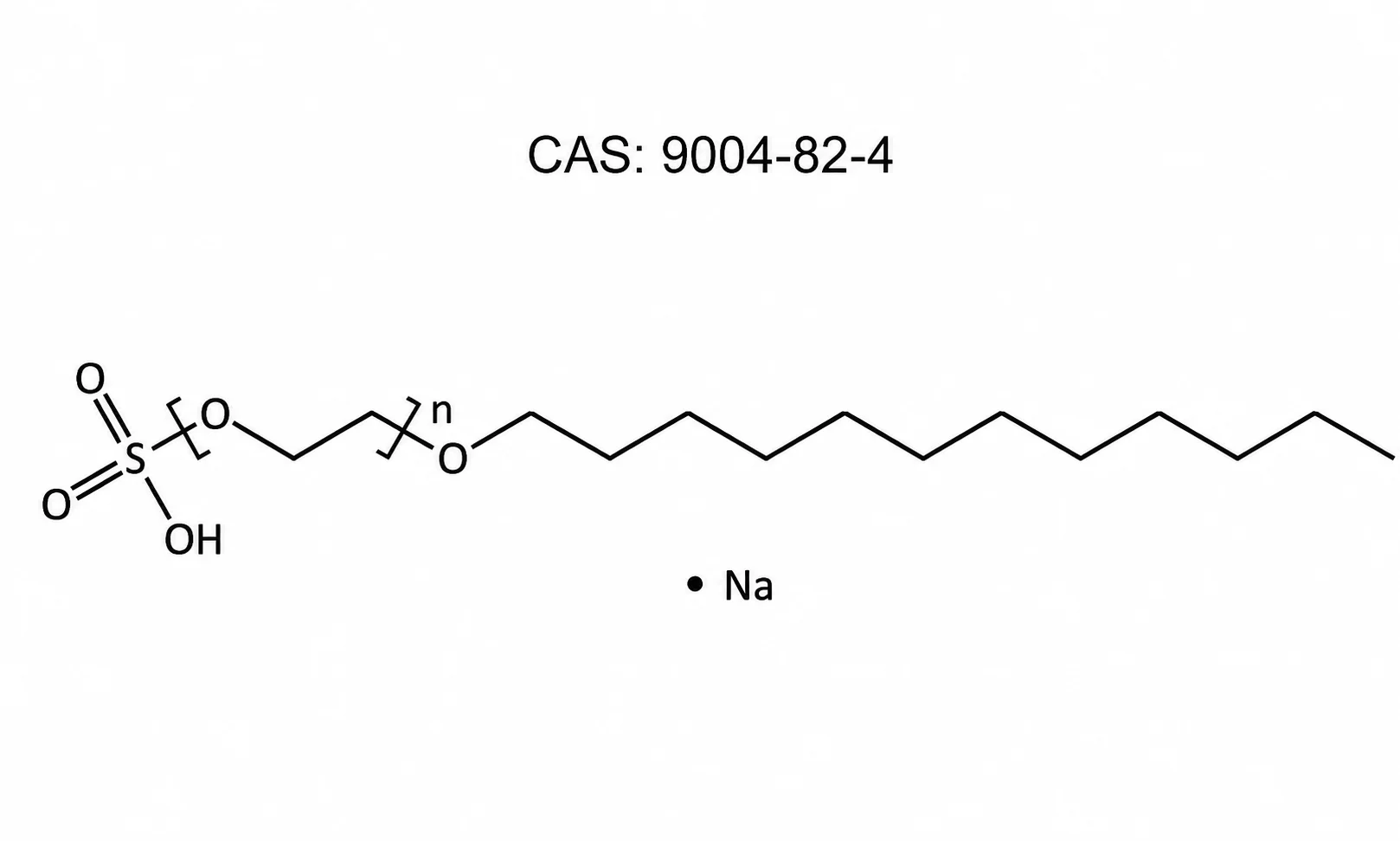 SLES 60%; Alkyl Ether Sulfate 60%; Sodium Laureth Sulfate 60%; CHโ(CHโ)โโ(๐๐ถ๐ปโ๐ถ๐ปโ)๐๐๐๐โ๐๐\n chemical structure, CAS 9004-82-4