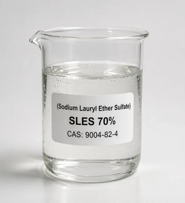(Sodium Lauryl Ether Sulfate) SLES 70%; Sodium Laureth Sulfate; Alcohol Ether Sulfate; CH₃(CH₂)₁₁(𝑂𝐶𝐻₂𝐶𝐻₂)𝑛𝑂𝑆𝑂₃𝑁𝑎, CAS 9004-82-4; Colorless to light yellow thick paste-like liquid