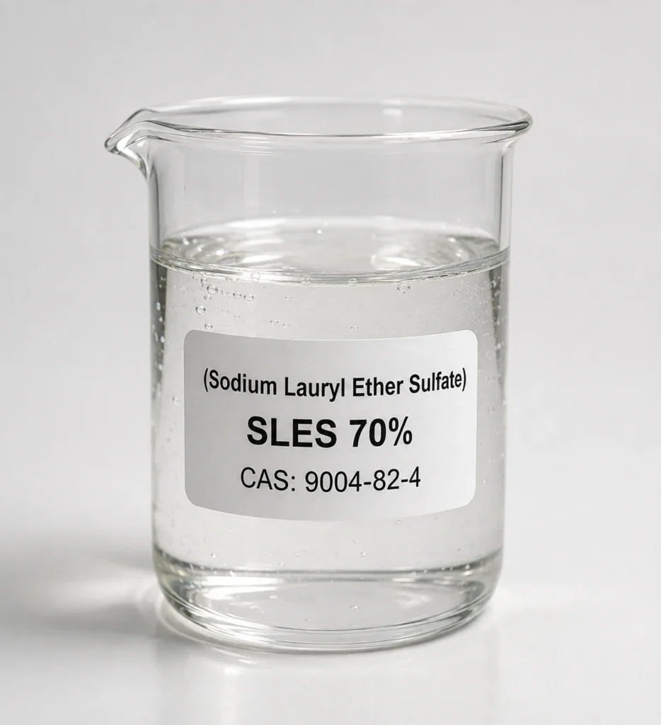 (Sodium Lauryl Ether Sulfate) SLES 70%; Sodium Laureth Sulfate; Alcohol Ether Sulfate; CHโ(CHโ)โโ(๐๐ถ๐ปโ๐ถ๐ปโ)๐๐๐๐โ๐๐, CAS 9004-82-4; Colorless to light yellow thick paste-like liquid