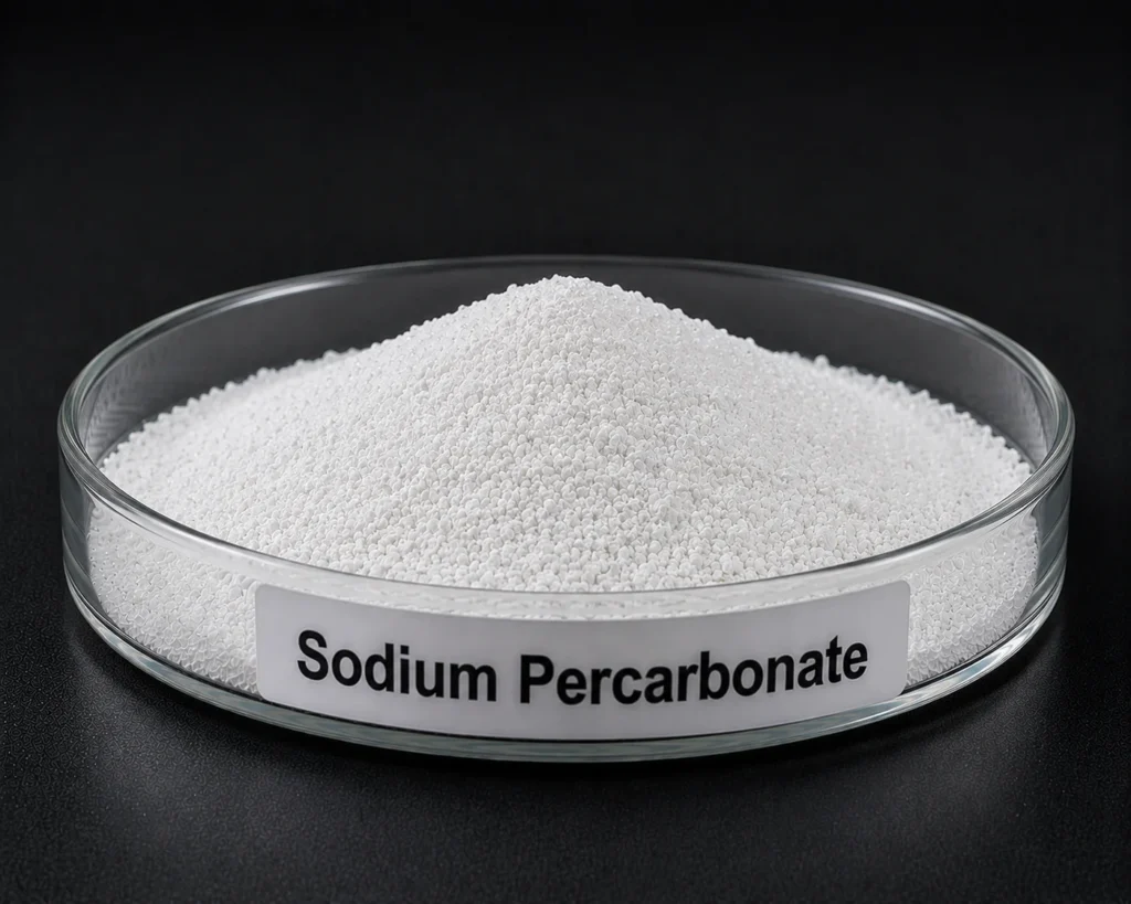 Sodium Percarbonate; Sodium Carbonate Peroxide; 2Na₂CO₃⋅3H₂O₂, CAS 15630‑89‑4; White, granular crystalline powder