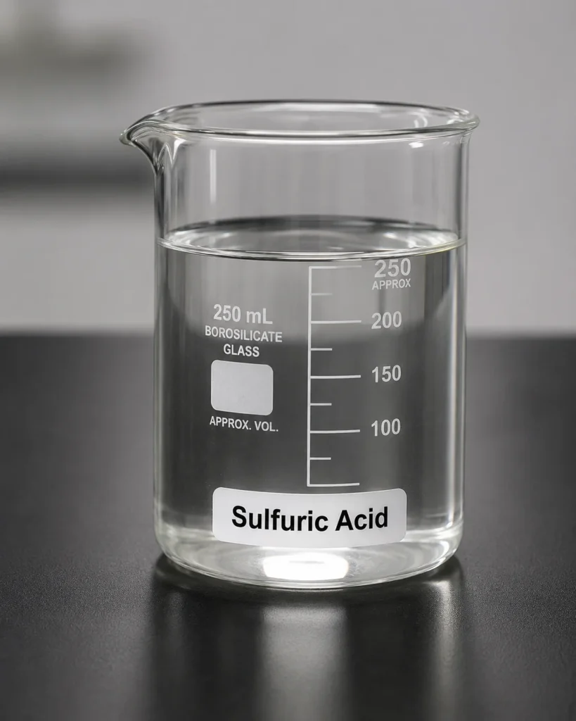 Sulfuric Acid 93%; Oil of Vitriol 93%; H₂SO₄, CAS 7664-93-9; slightly yellowish oily liquid