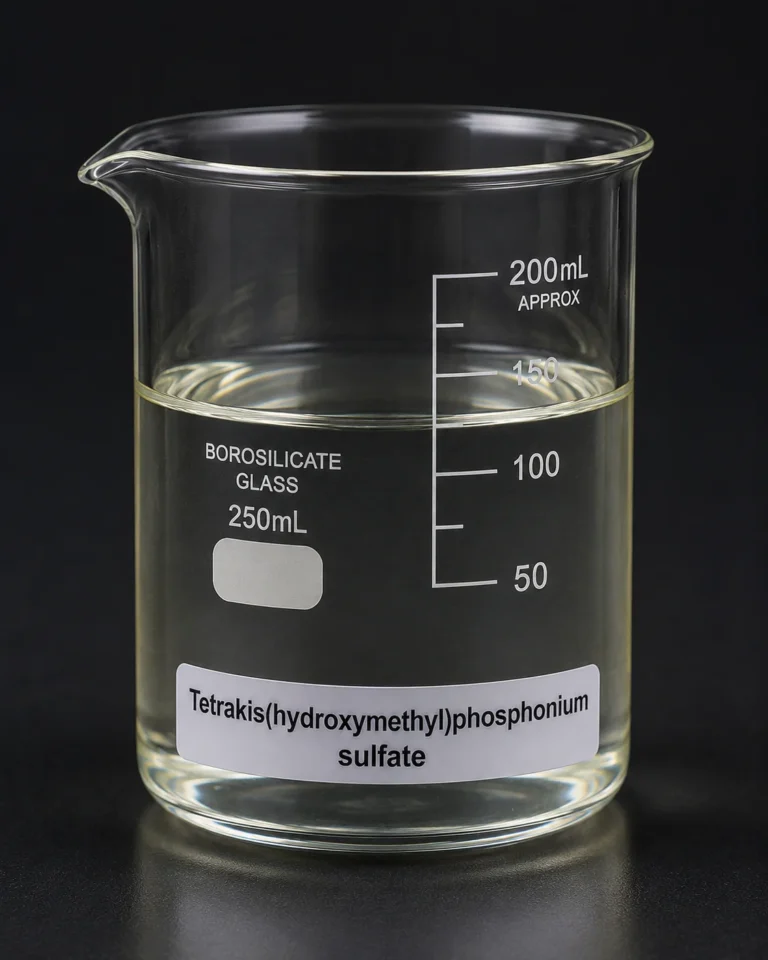 THPS 75%; Tetrakis(Hydroxymethyl)Phosphonium Sulfate 75%; [(HOCH₂)₄P]₂SO₄, CAS 55566-30-8; pale yellow aqueous solution