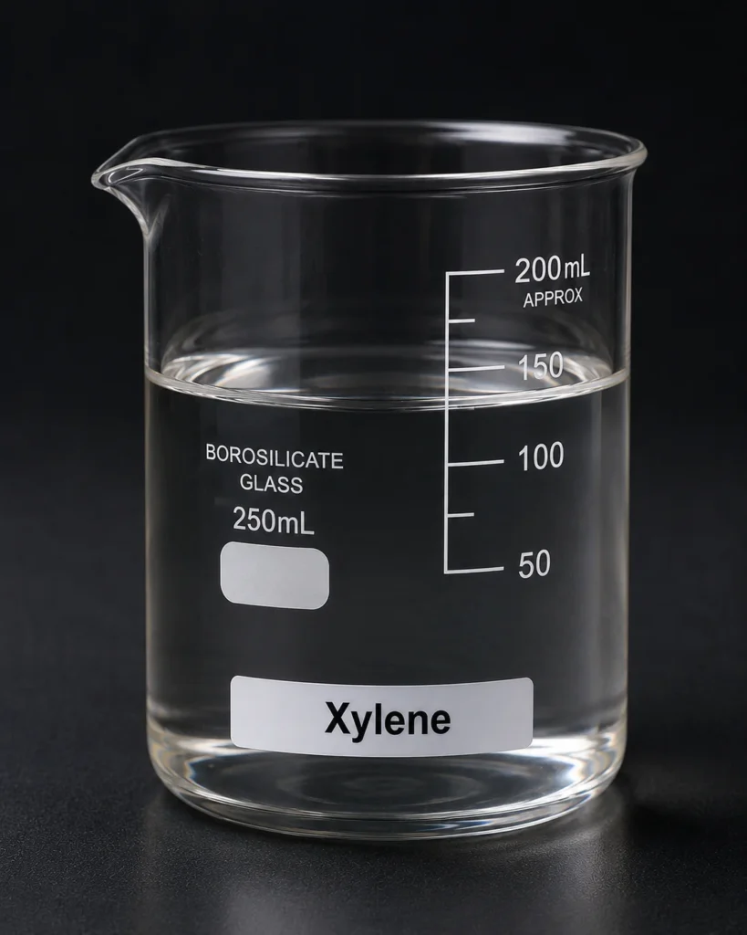 Xylene; Dimethylbenzene; Mixed Xylenes; Xylol; C₈H₁₀, CAS 1330-20-7; Clear colorless liquid